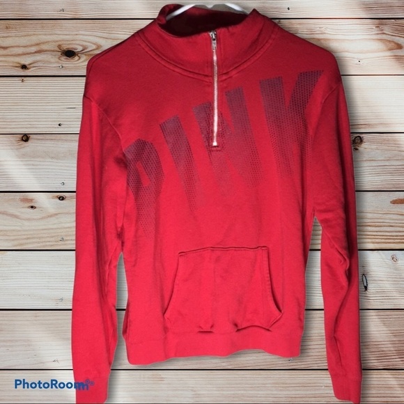 PINK Victoria’s Secret quarter zip hoodie XS red hoodie PINK VS QUARTER zip - Picture 3 of 14